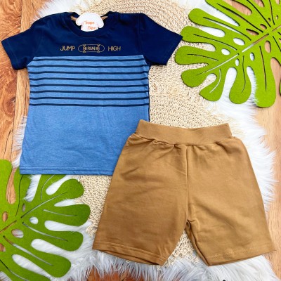 Conj. Camiseta Jump Run High e Bermuda - Marinho e Marrom